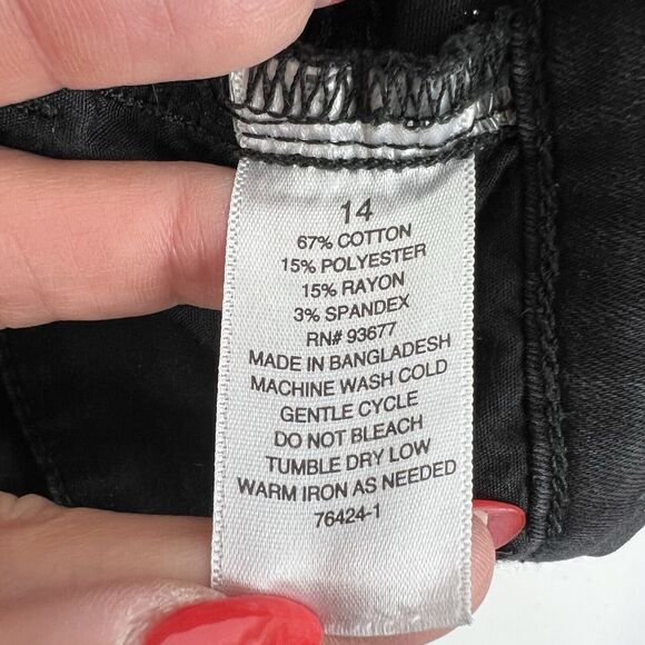 ana a new approach Size 14 High Rise Jeans Jeggings Black Raw Cut Hem Button Up - Picture 9 of 11